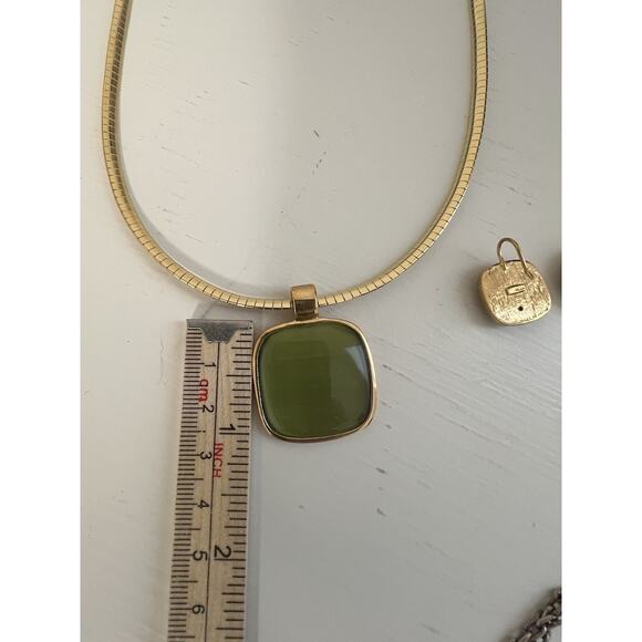 Vtg Signed Roman Green Pendant & Earrings & Gold Tone Necklace Cat’s Eye - Picture 7 of 10